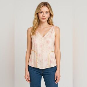 Kristina Ti 100% Silk Floral Top Pink Gold Italy Size 42 (US 6)